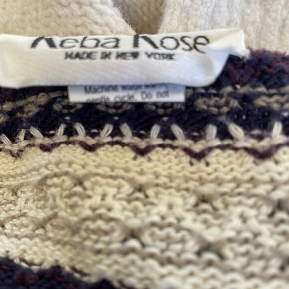 Reba Rose Striped Acrylic Knit Cardigan Sweater Purple & Cream Womens Medium - Picture 8 of 9